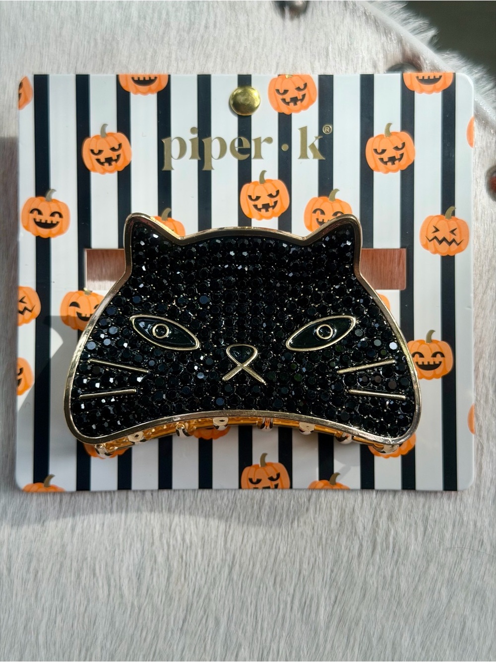 Piper K Black Cat Hair Clip Metal Claw Rhinestone Crystal Witchy Glam Halloween